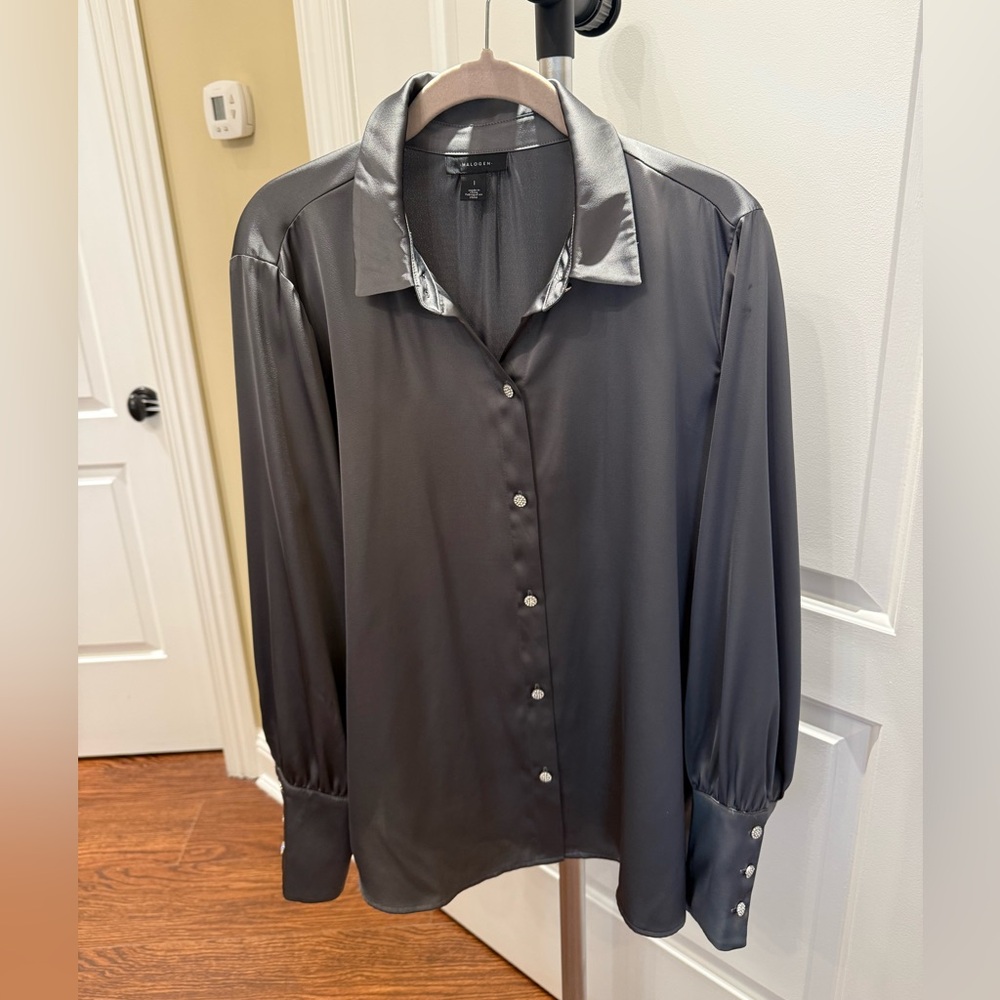 Halogen Button Down Blouse - Grey